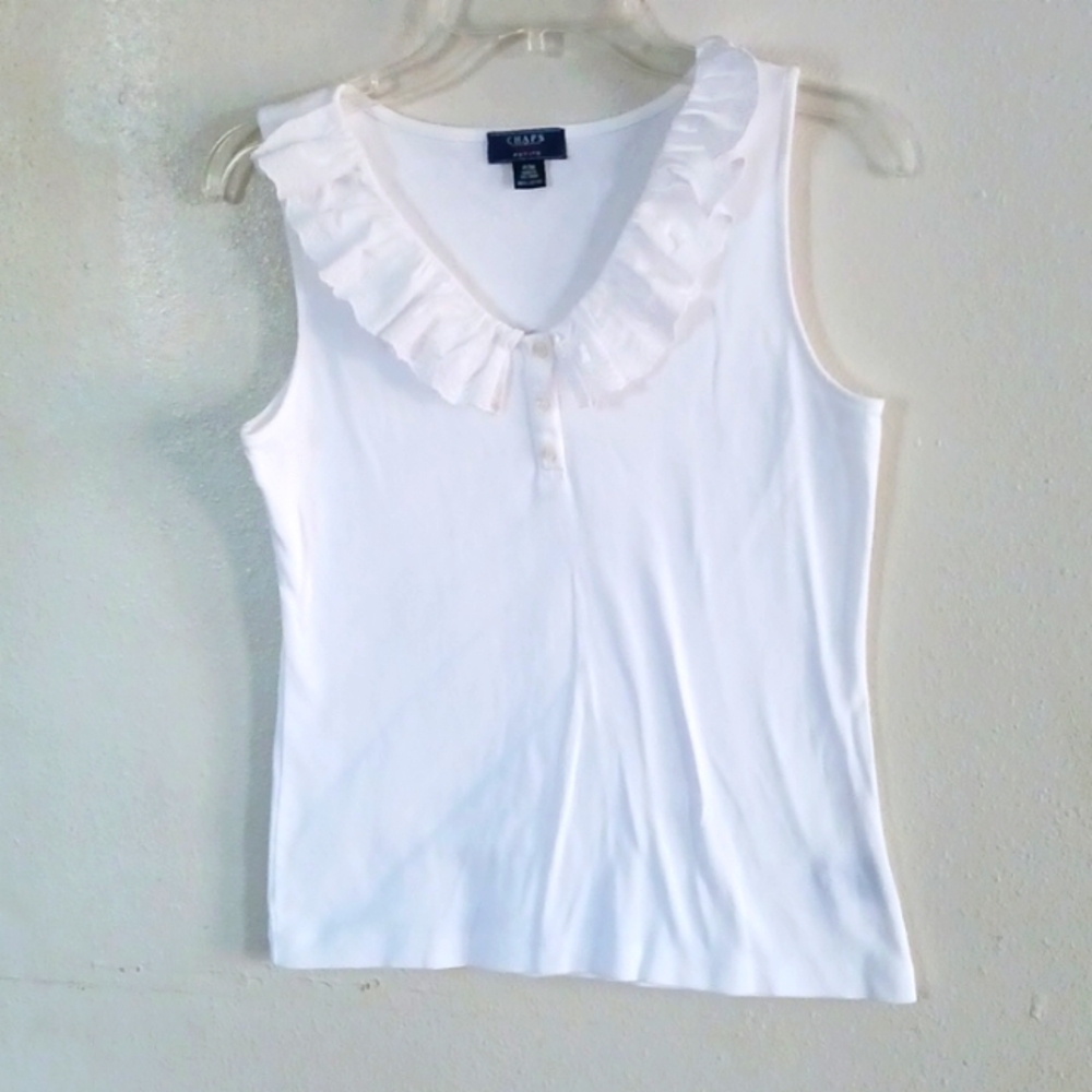 Chaps V Neck Ruffle Tank